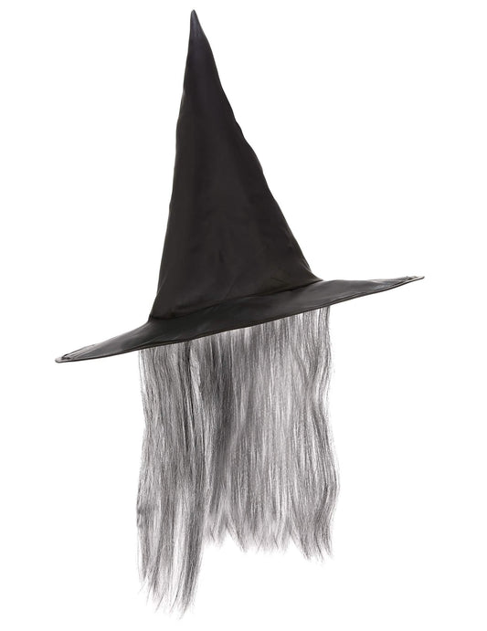 Schwarzer Hexen Hut mit grauem Kunsthaar Halloween