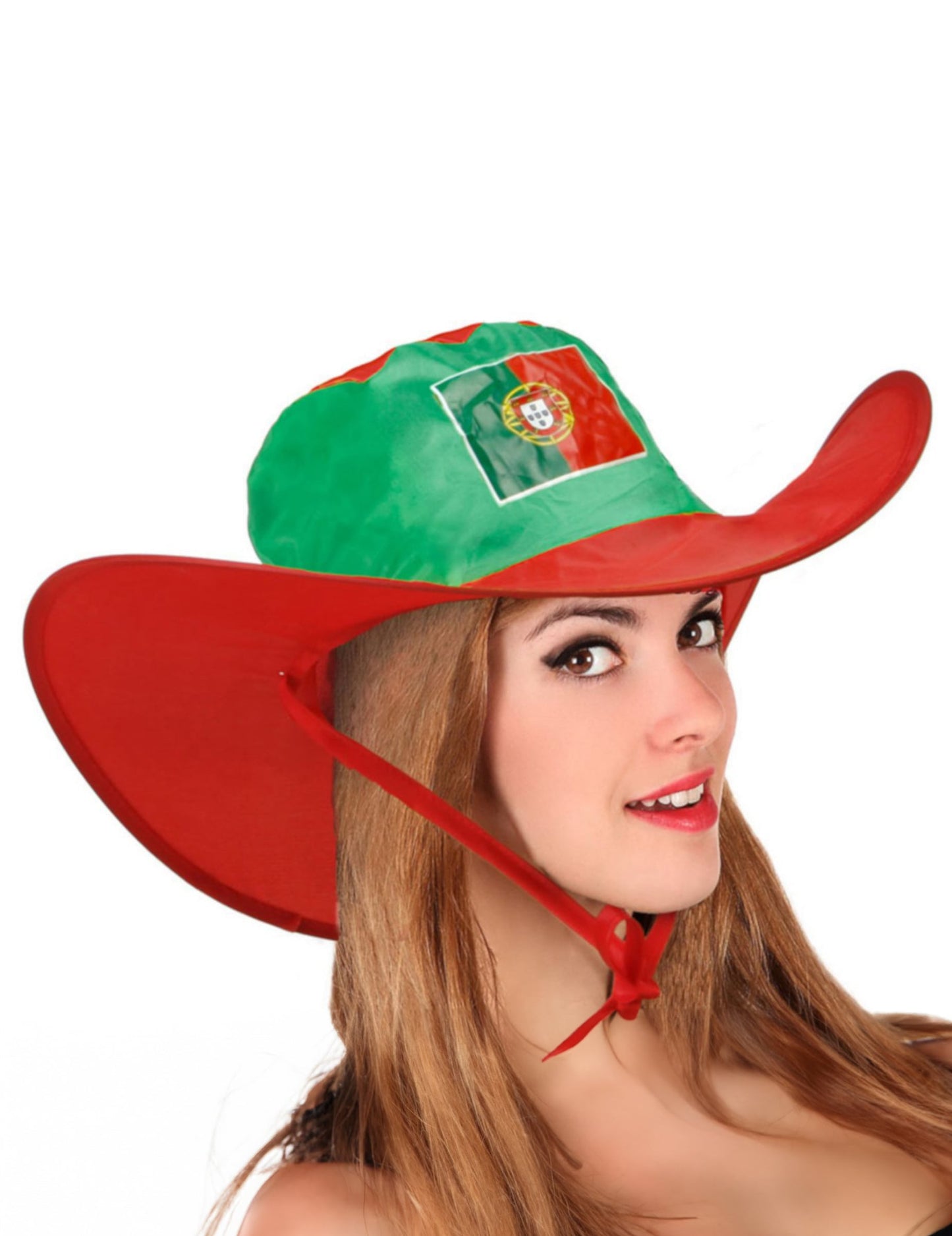 Chapeau supporter Portugal pour adulte vert et rouge avec drapeau