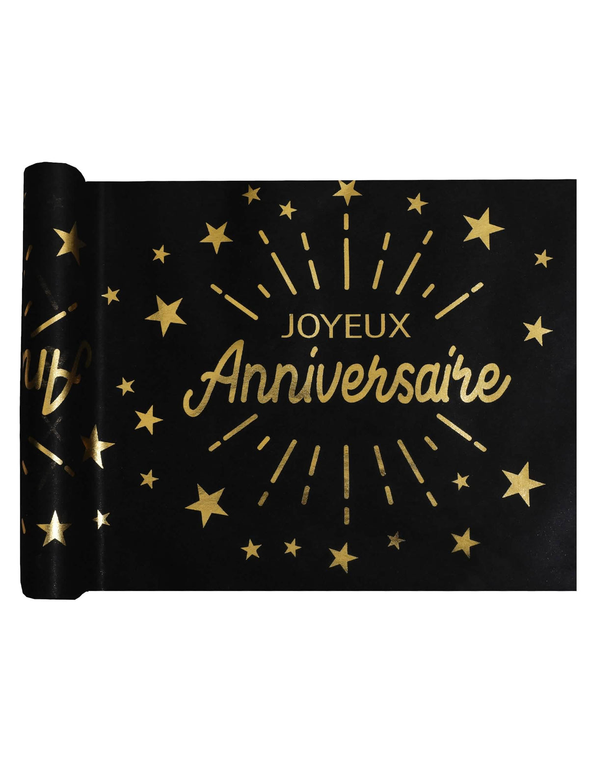 Chemin de table intissé anniversaire pour fête noir et or déco chic