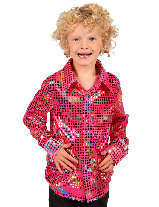 Kinder-Discohemd mit rosa Pailletten