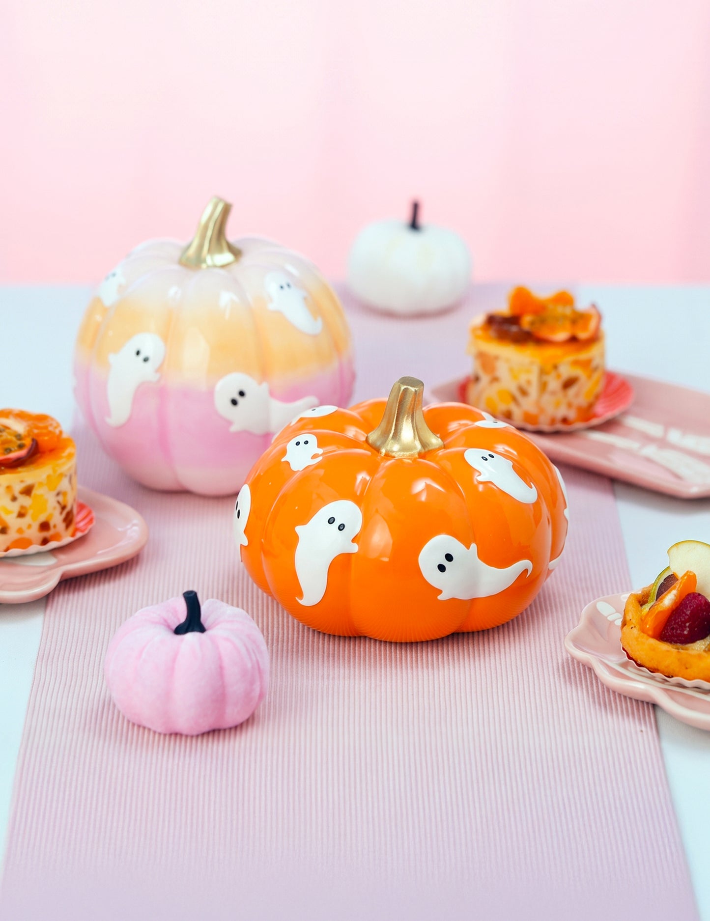 Deko-Kürbis mit Gespenstern Summerween Orange 15,5 cm