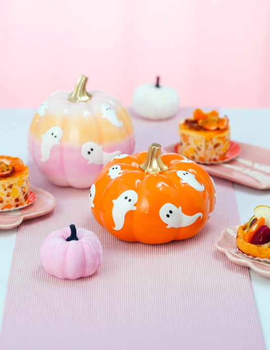 Deko-Kürbis mit Gespenstern Summerween Orange 15,5 cm