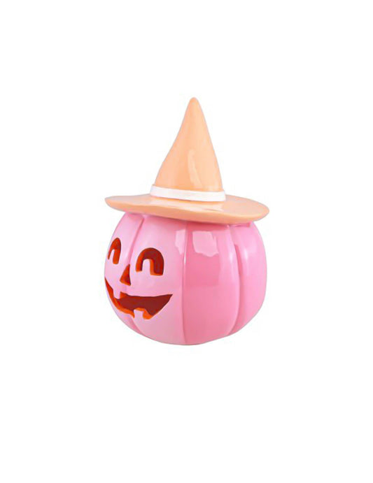 Halloween-Kürbis aus Harz - Rosa & Pastell-Orange - 17 cm