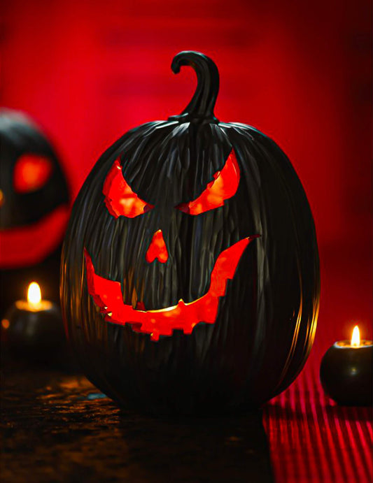 Halloween-Kürbis Dämon mit LED schwarz-rot 21 x 21 x 29 cm