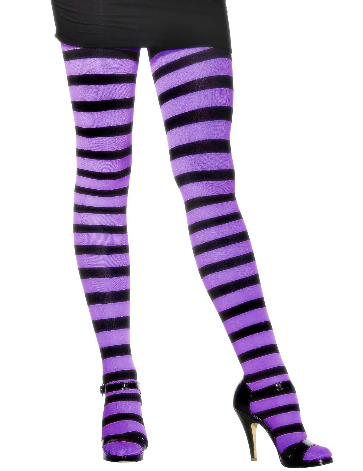 Collants rayés pour femme violet et noir