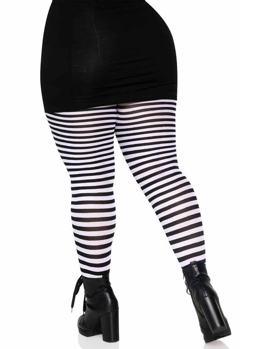 Vue de dos du collant rayé noir et blanc pour femme