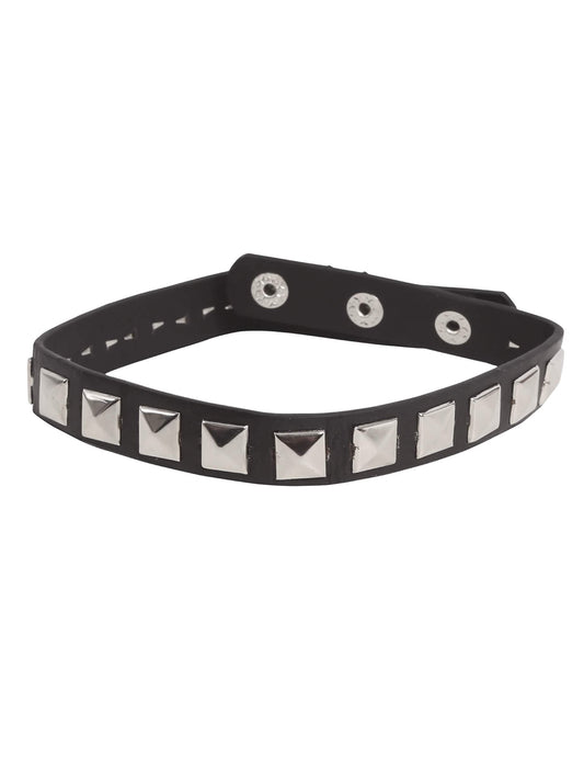 Collier de motard pour adulte noir à clous carrés argentés