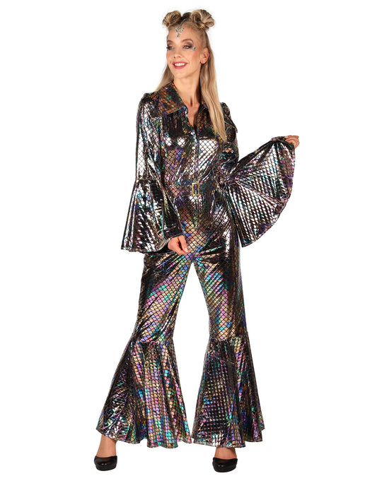 Glitzernder Sternen-Jumpsuit in Silber für Damen
