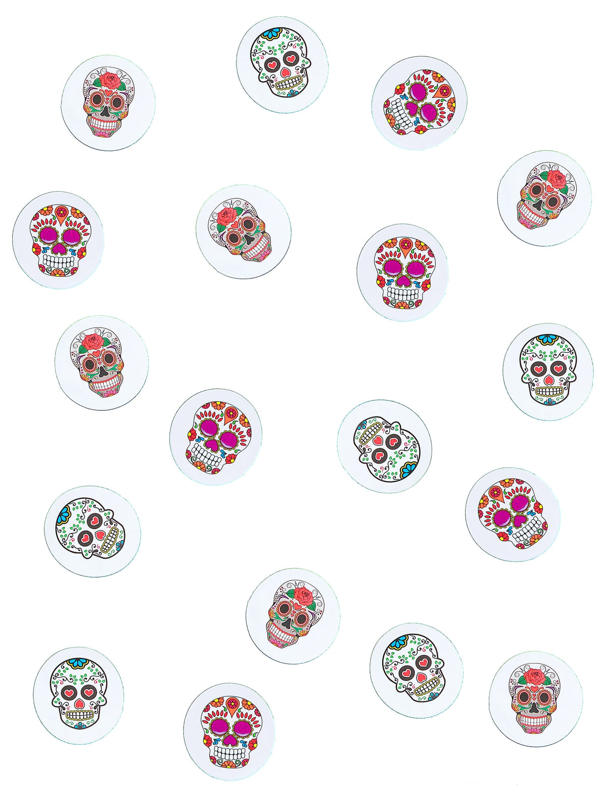 Détail des différents motifs des confettis de table papier Dia de los muertos