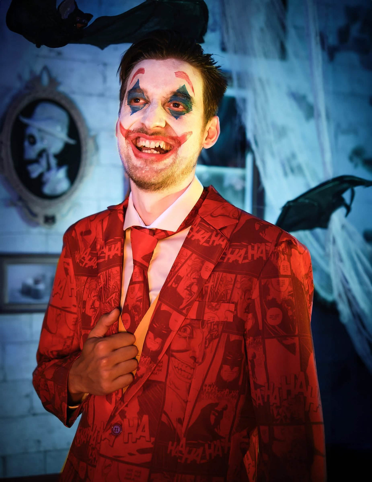 Stilvolles Joker™ Kostüm für Erwachsene Suitmeister™ rot-grün-gelb
