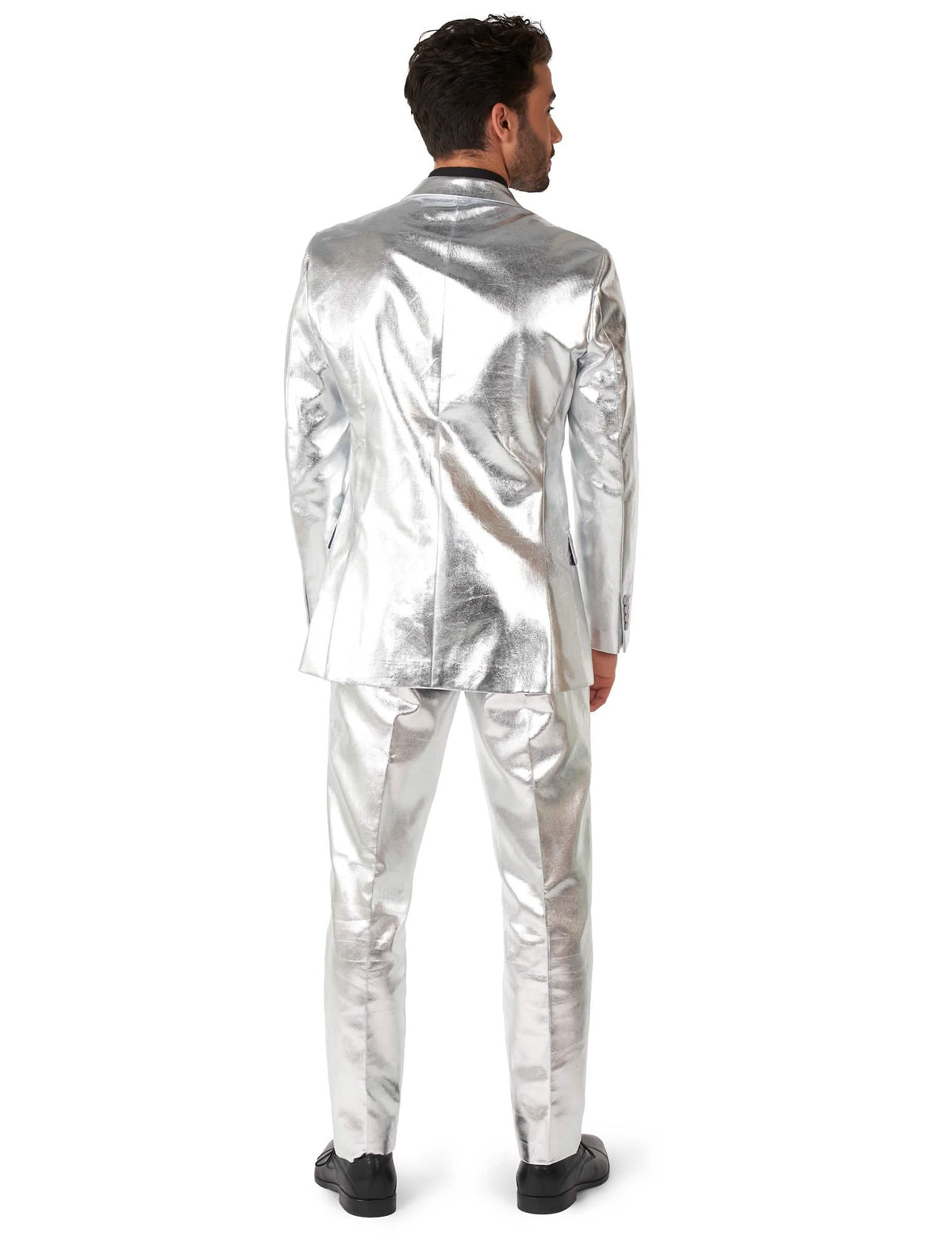 Herrenkostüm Mr. Shiny Silver in glänzendem Grau, Silber von hinten gesehen