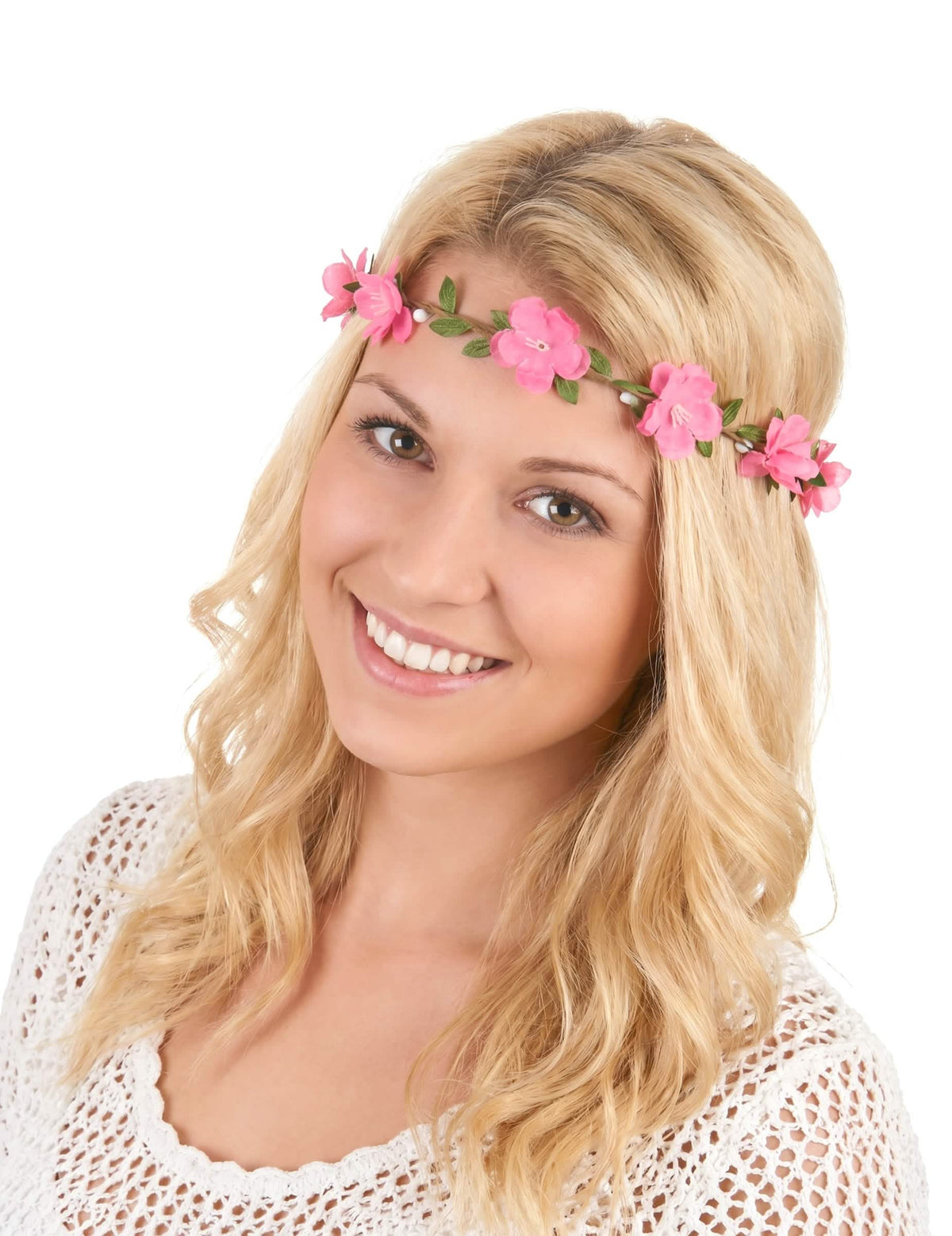 60er-Jahre Hippie-Blumenkranz für Damen grün-pink