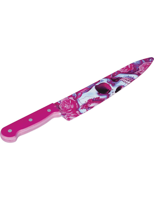 Rosa Messer mit Totenkopf-Motiv 35 cm