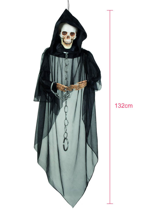 Vue d'ensemble de face de la décoration à suspendre squelette enchaîné pour Halloween