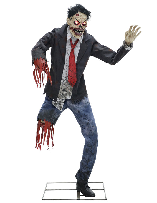 Blutiger Zombie Animatronic Deko 1,8m schwarz grau