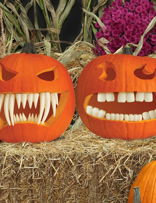 Kürbis-Zähne leuchtend Halloween-Dekoration 7 Stück weiss