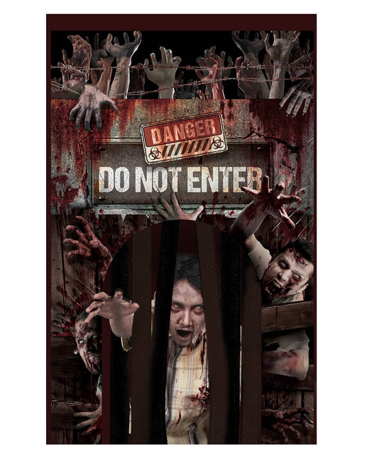 Détail du rideau à lanières de la décoration de porte avec rideau zombies