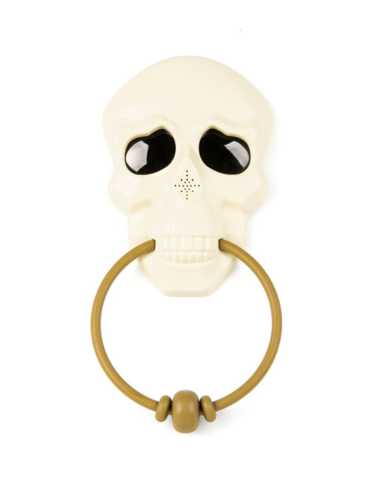 Totenschädel-Türklopfer mit Animation und Sound Halloween-Deko weiss-braun 30 cm