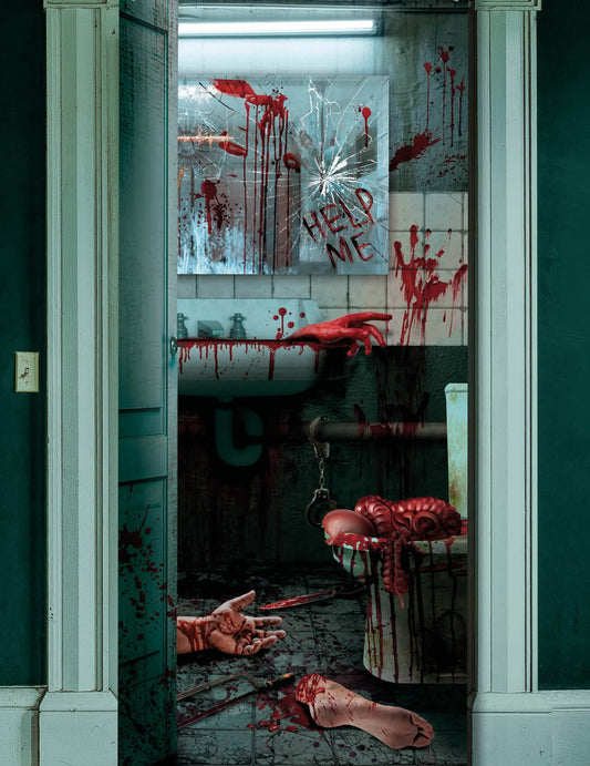 Détail de l'illustration de la décoration de porte toilettes sanglantes pour Halloween