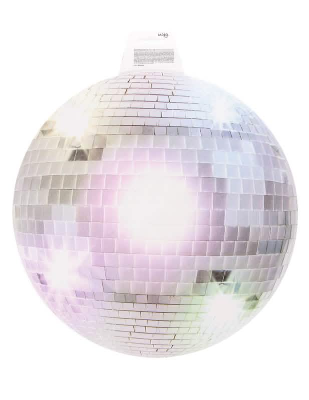Frontansicht der silbernen Disco (70er)-Wanddekoration mit Kugel