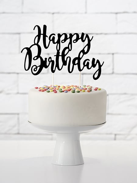 Kuchendekoration Happy Birthday schwarz aus Karton