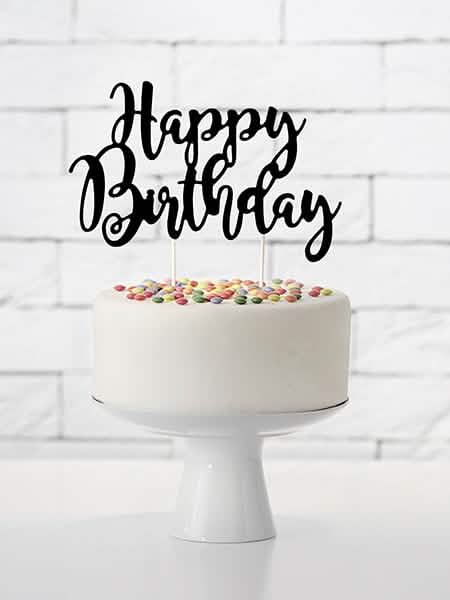 Kuchendekoration Happy Birthday schwarz aus Karton