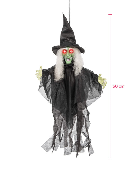 Abmessungen der leuchtenden und sprechenden animierten Hexendekoration für Halloween