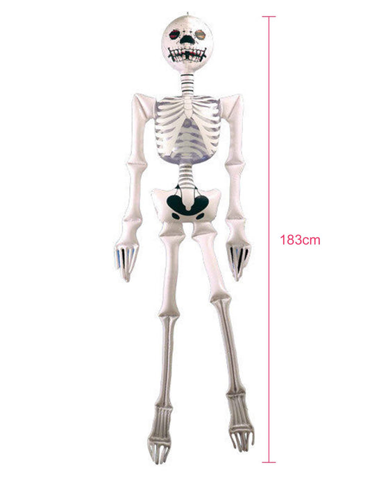 Vue d'ensemble avec dimensions de la décoration gonflable squelette pour Halloween