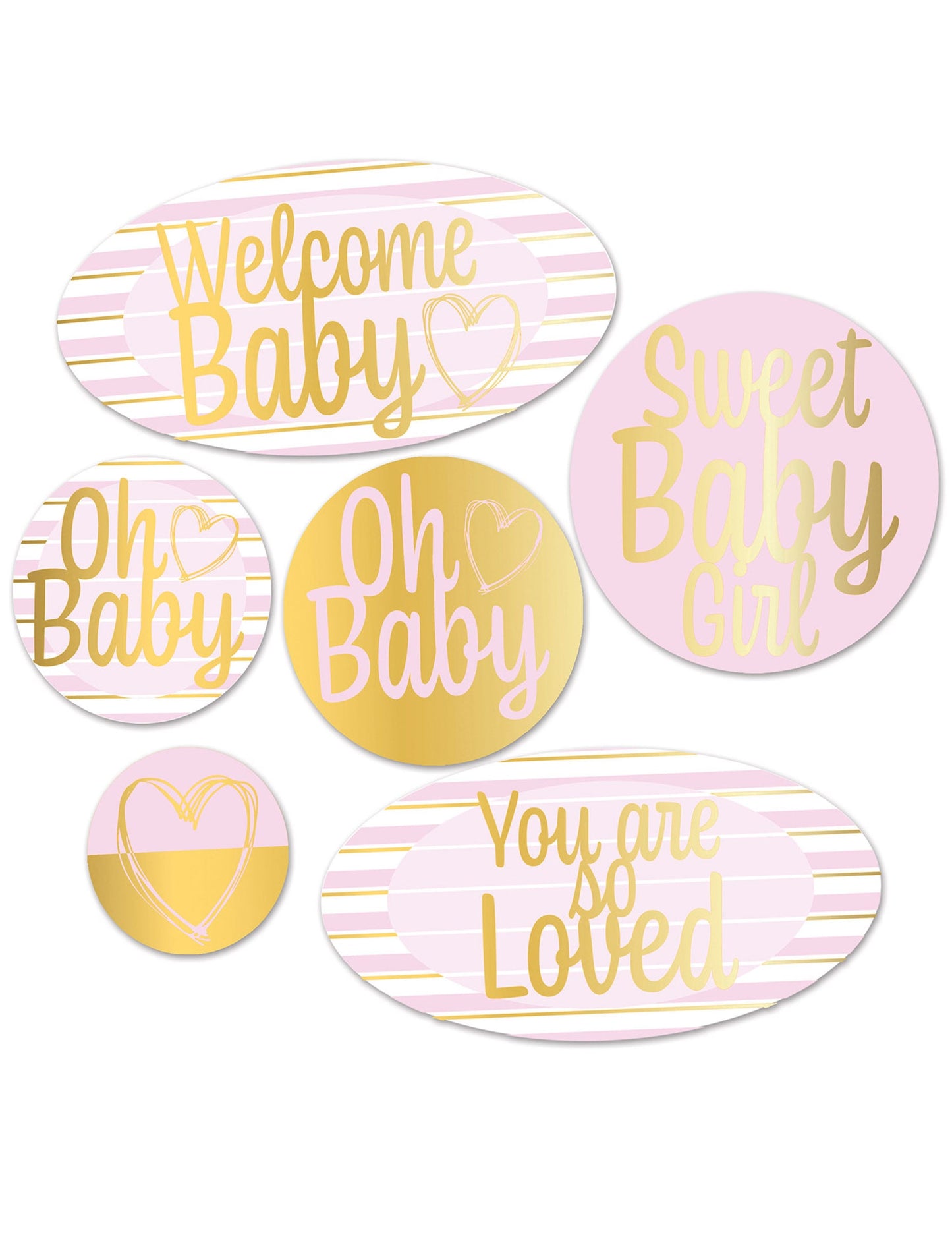 6 décorations en carton Welcome Baby pour baby shower rose et doré