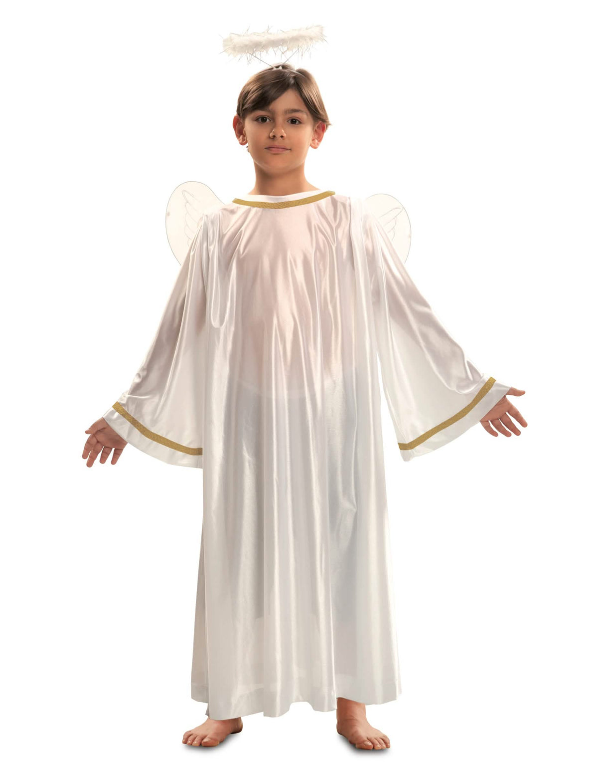 Déguisement d'ange pour enfant blanc avec liseré doré et auréole