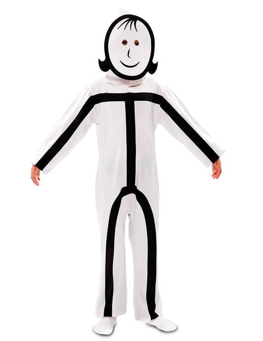 Détail du masque avec cheveux du déguisement Stickman pour enfant