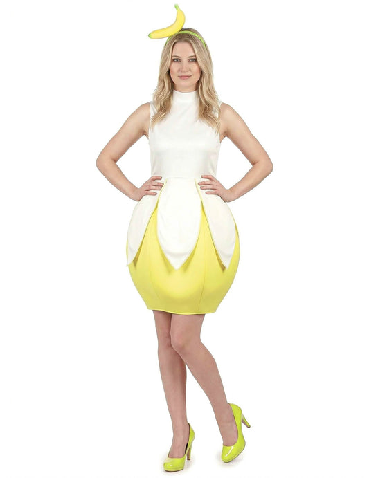 Vue de face du déguisement de banane pour femme