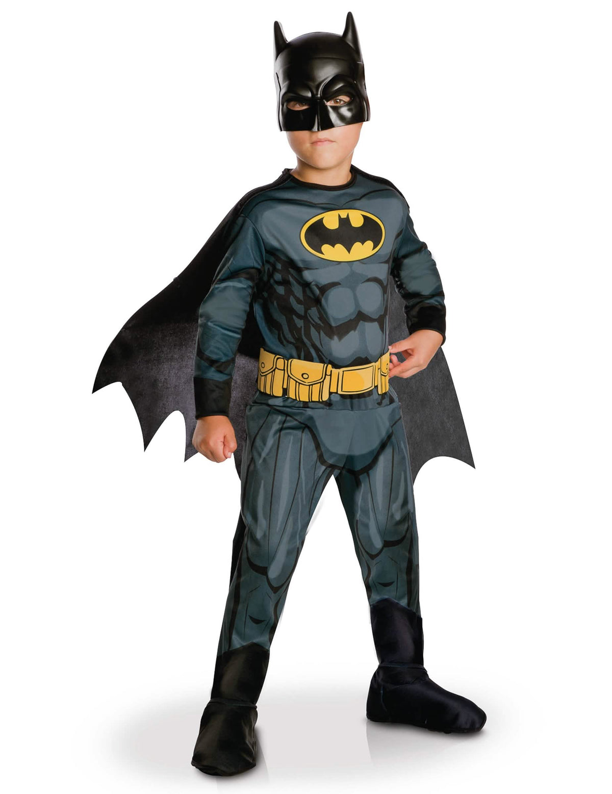 Klassisches Batman Die Liga der Gerechten™-Kostüm für Jungen in Farbe Grau und Schwarz mit Cape und Maske