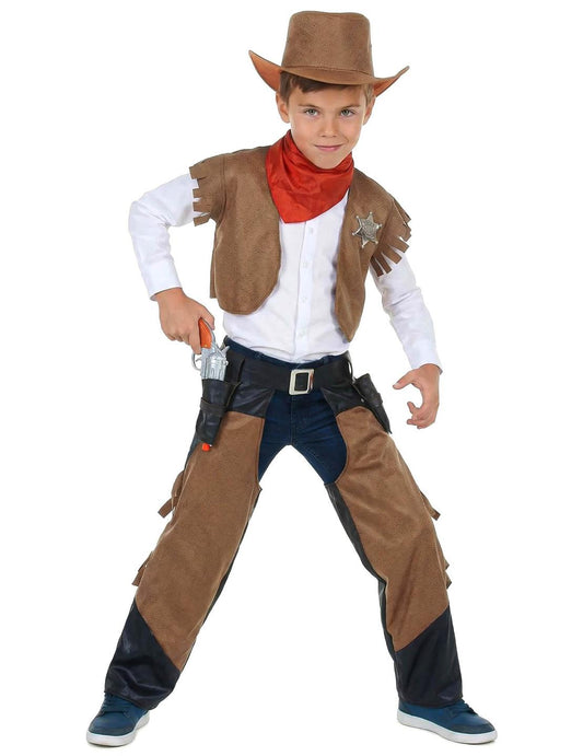 Vorderansicht des Braun Cowboy-Kostüms für Jungen
