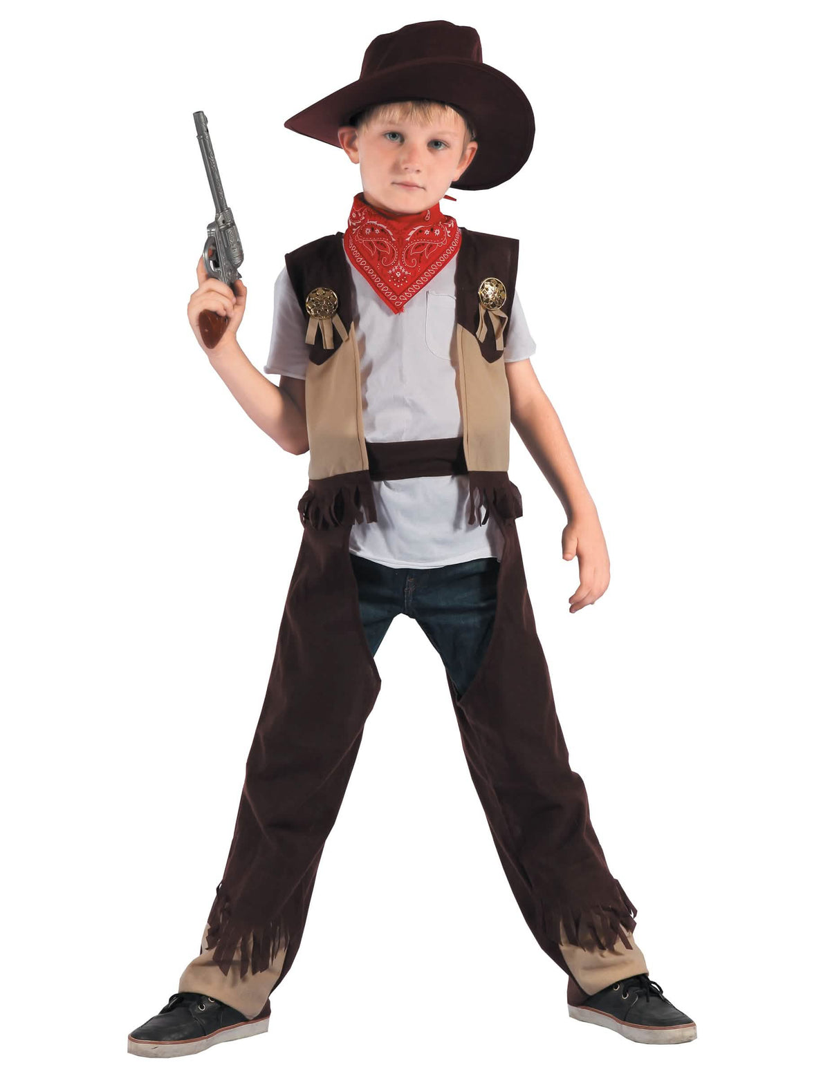 Cowboy-Rodeo-Kostüm für Jungen Braun und Beige mit Hut und Rotem Bandana