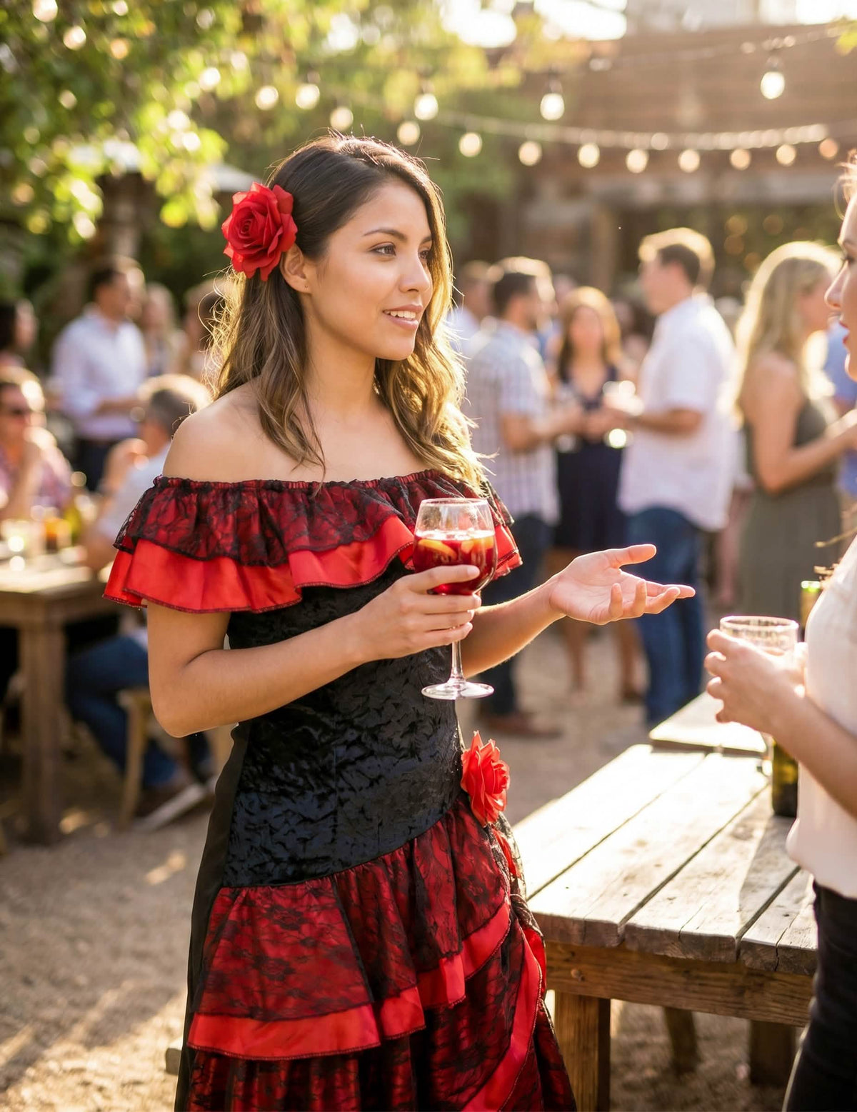 Schwarz-rote Flamenco-Tänzerin - Kostüm für Damen
