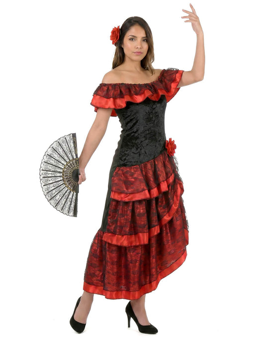 Schwarz-rote Flamenco-Tänzerin - Kostüm für Damen