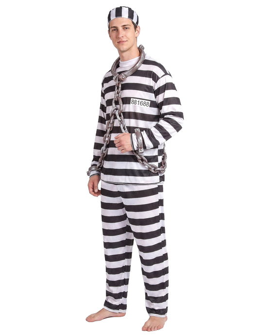 Gefangener-Herrenkostüm Sträfling schwarz-weiss