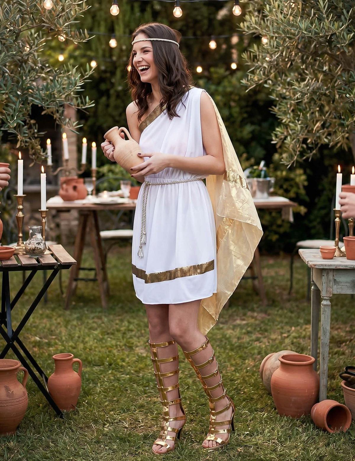 Elegantes Römerinnen-Kostüm für Damen weiss-goldfarben