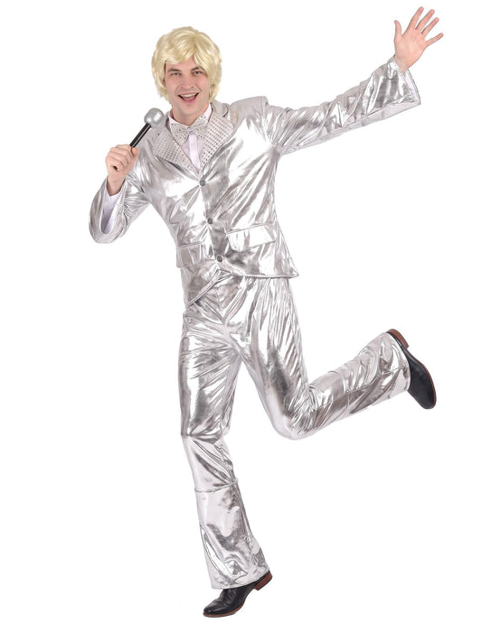 Glänzendes Disco-Kostüm silber für Herren