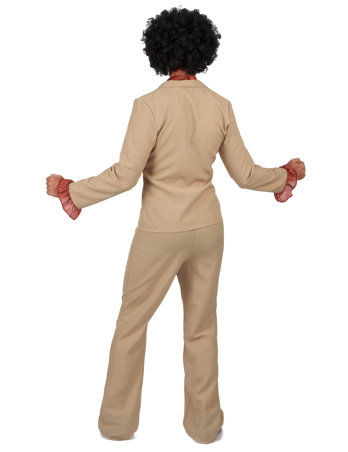 Disco (70er)-Kostüm für Herren beige mit roten Rüschen