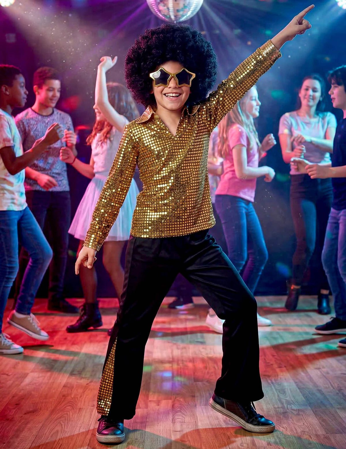 Festliche Stimmung in der Disco (70er) mit dem Disco-Kostüm für Jungen