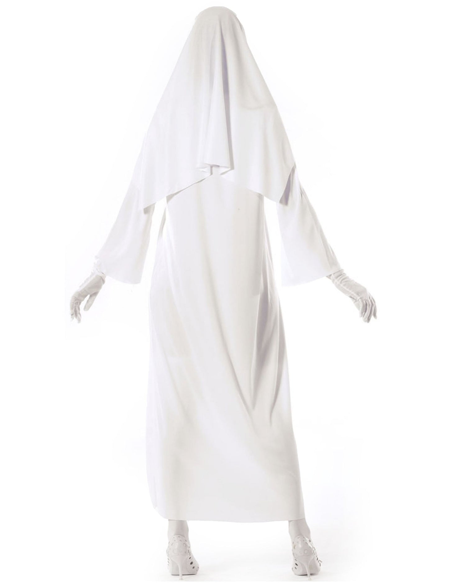 Vue de dos du déguisement nonne blanche fantôme pour femme