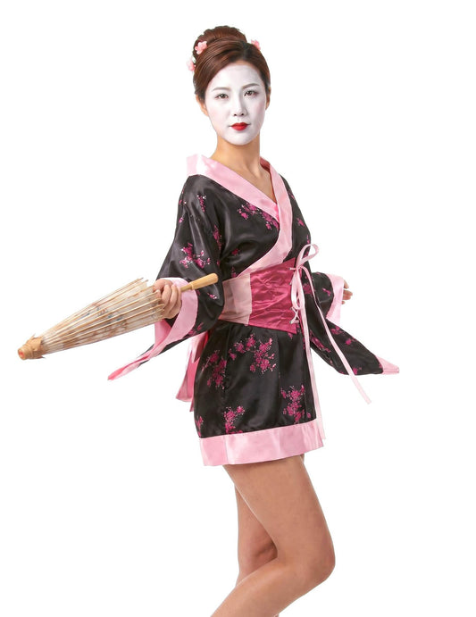 Geisha-Kostüm für Damen Floral schwarz-rosa