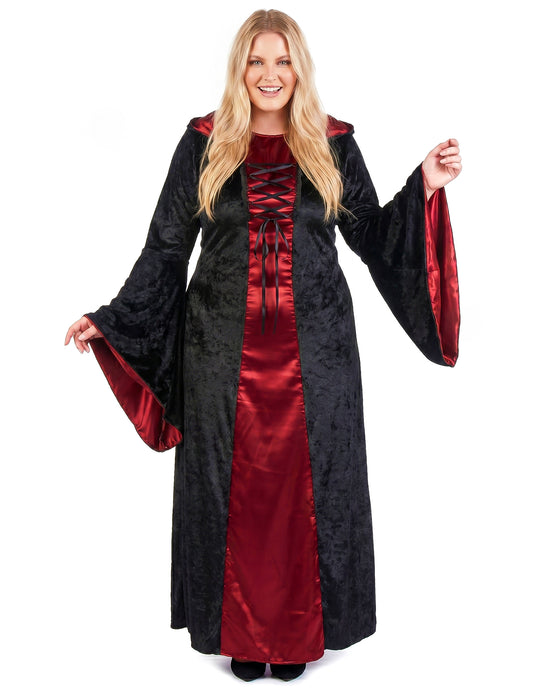 Gothic Hexenkostüm Plus Size für Damen rot-schwarz