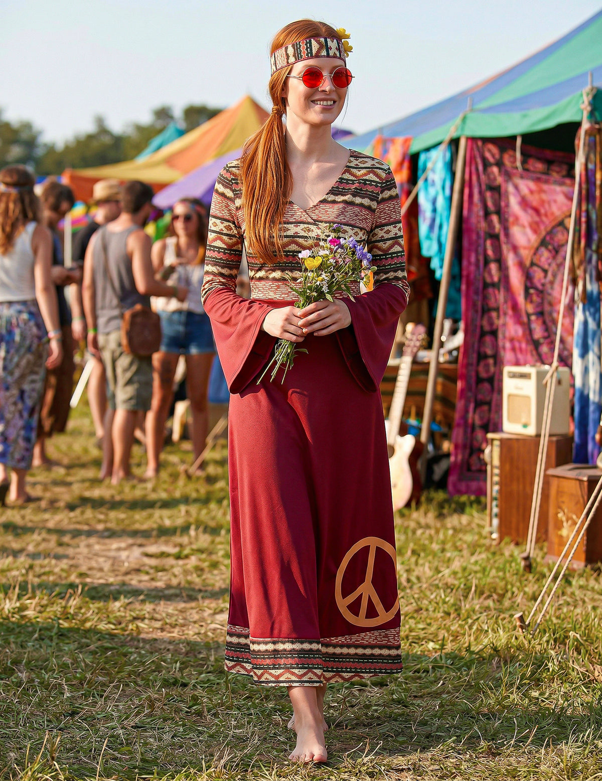 Hippiekostüm für Frauen bordeauxfarben