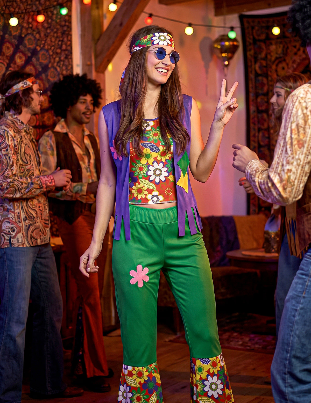 Grünes Hippie Kostüm für Damen