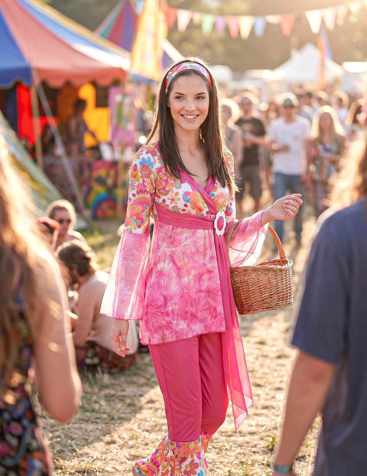 Hippiekostüm für Damen pink