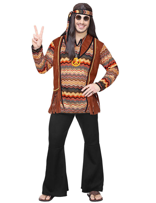 Hippie-Kostüm für Herren 60er-Jahre-Verkleidung braun-schwarz
