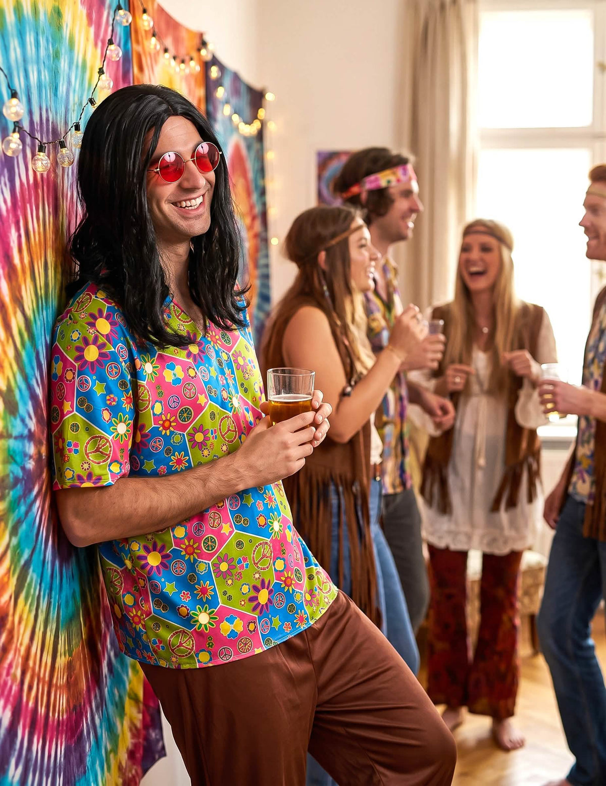 Kreatives Herren-Hippiekostüm bunt